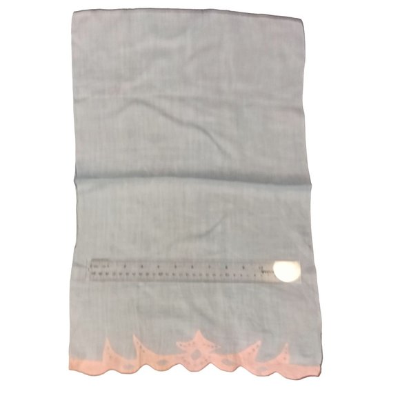 Embroidered Applique Tea Towel Pink Blue Linen Pagoda Asian Vintage - Picture 3 of 3